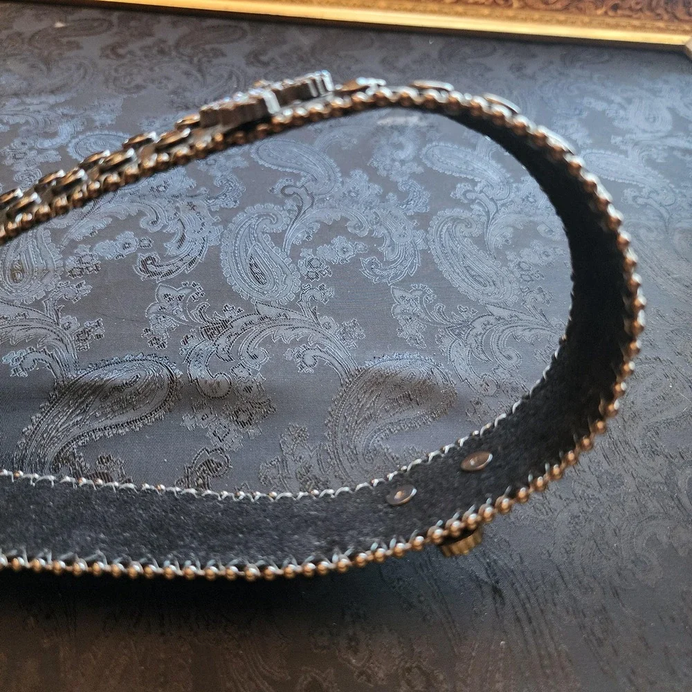 Womens Black Leather Western Bling Cross Rhinestone Belt M/L 32-35 6061SM